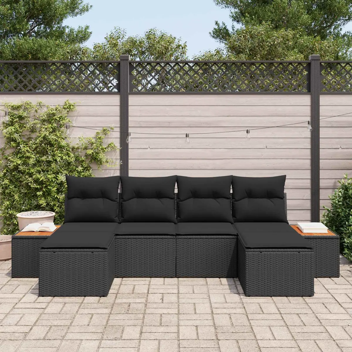 Modular Garden Sofa Set 6 Piece Poly Rattan Black Outdoor Furniture