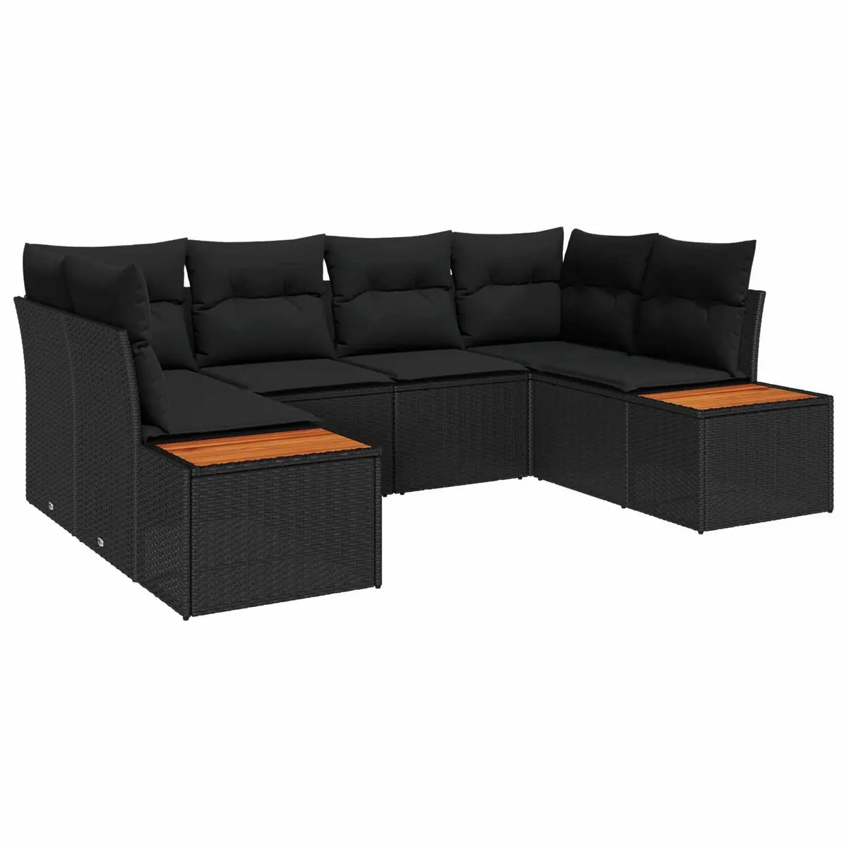 Modular Outdoor Seating Set Black Poly Rattan 6 Piece Garden Sofa Furniture