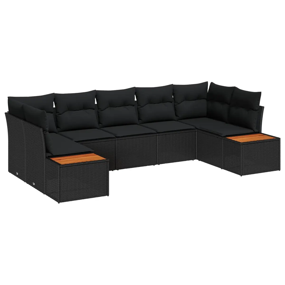 Modular Garden Sofa Set Poly Rattan Steel Frame Acacia Wood Black 7 Piece Outdoor Patio Furniture