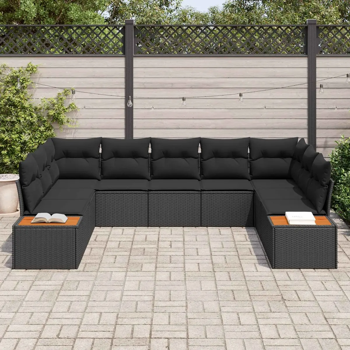 Modular Outdoor Sofa Set Poly Rattan 5 Piece Black with Cushions
