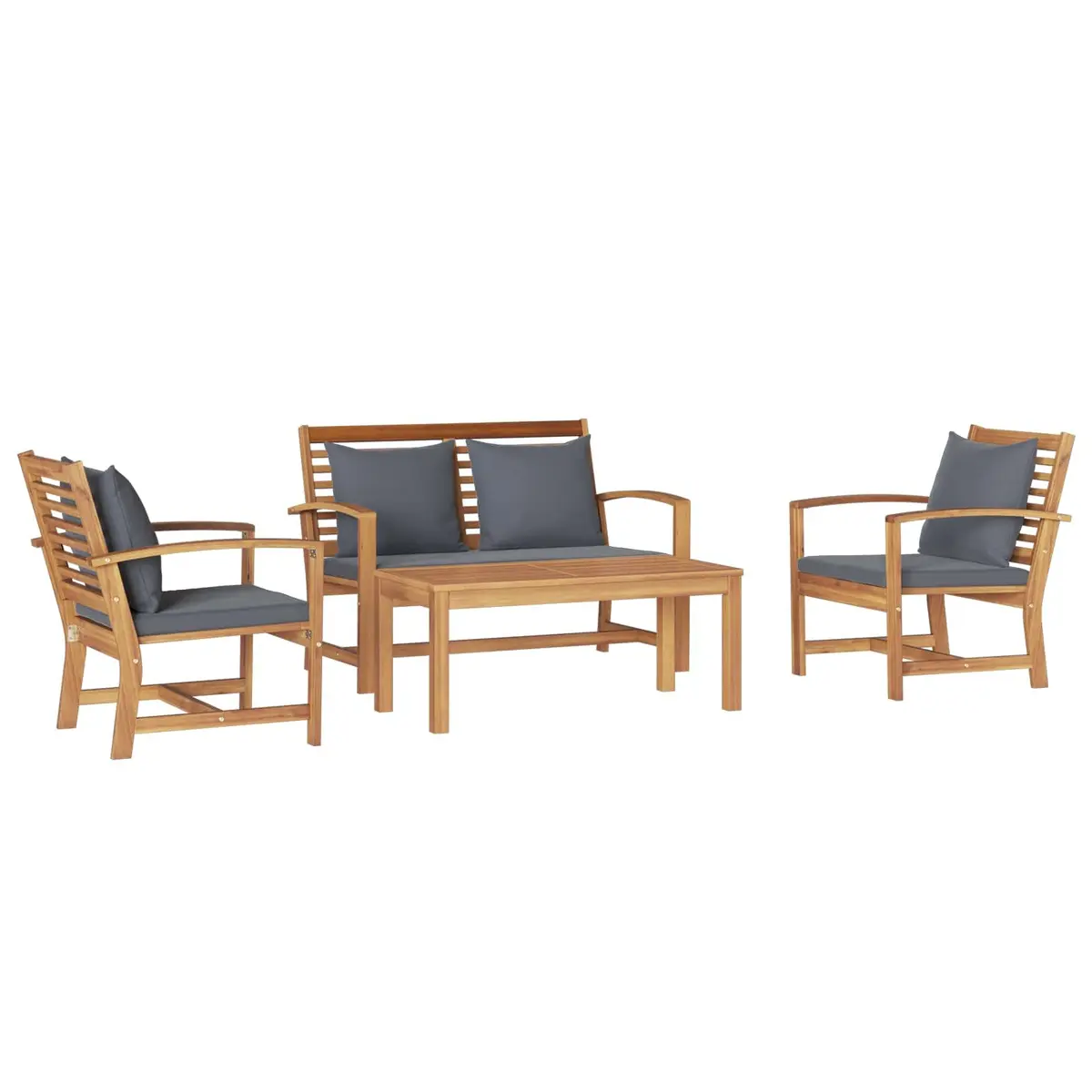 Garden Sofa Set Solid Teak Wood 4 Piece Outdoor Seating Brown Contemporary