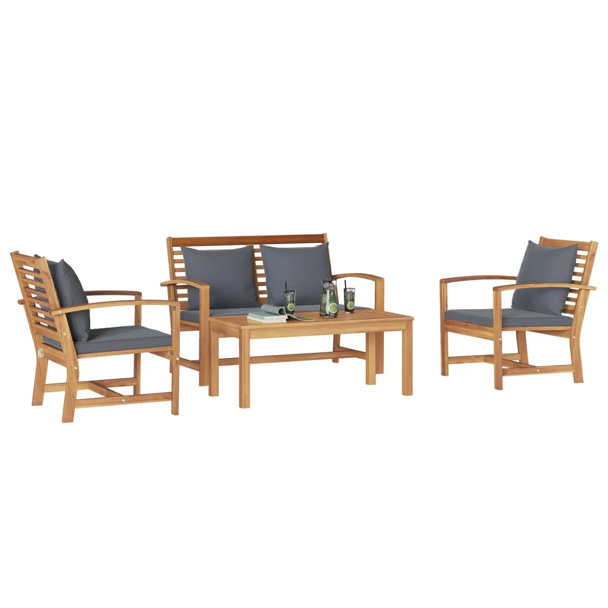 Garden Sofa Set Solid Teak Wood 4 Piece Outdoor Seating Brown Contemporary