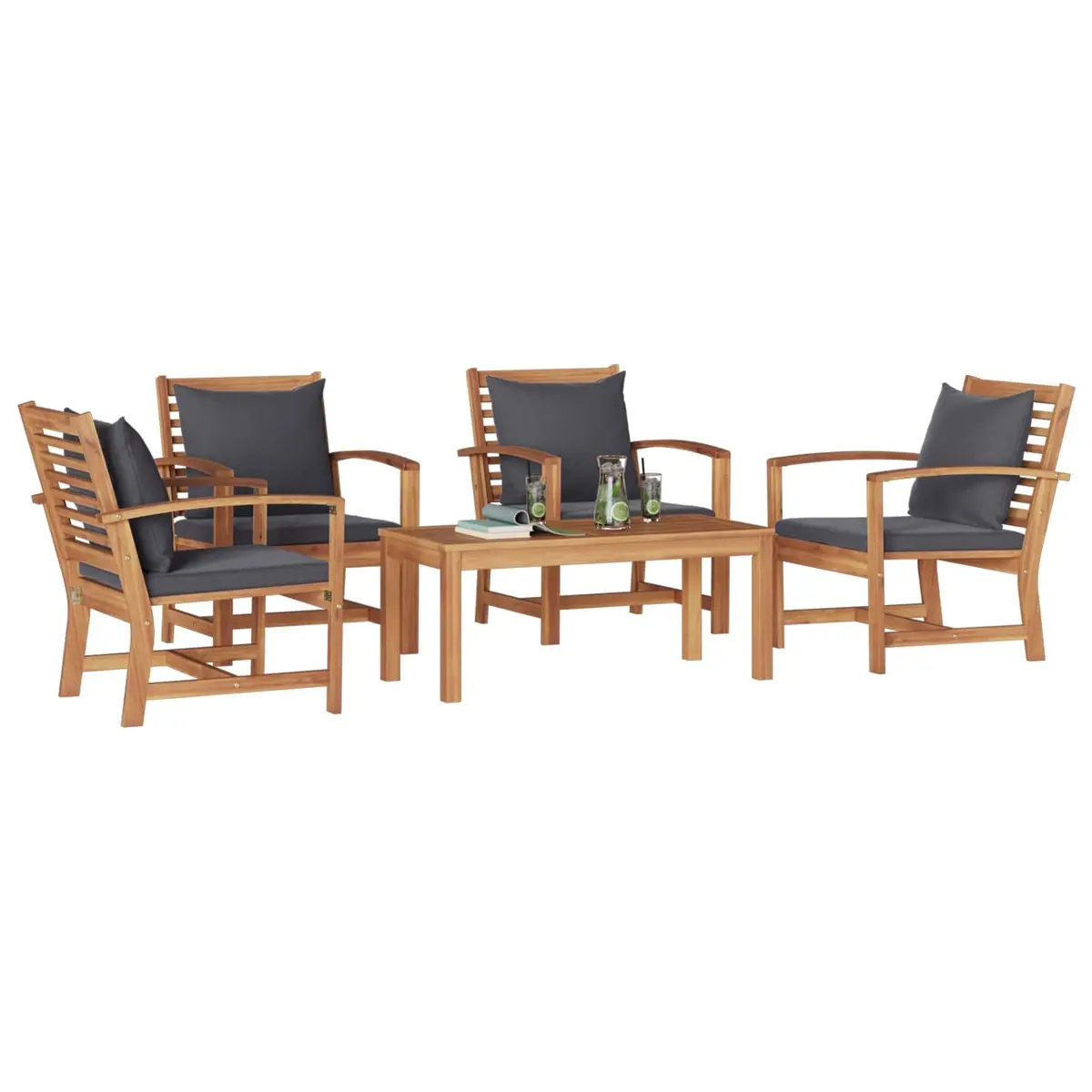 Garden Sofa Set Solid Teak Wood 5 Pieces Brown Modern Outdoor Seating