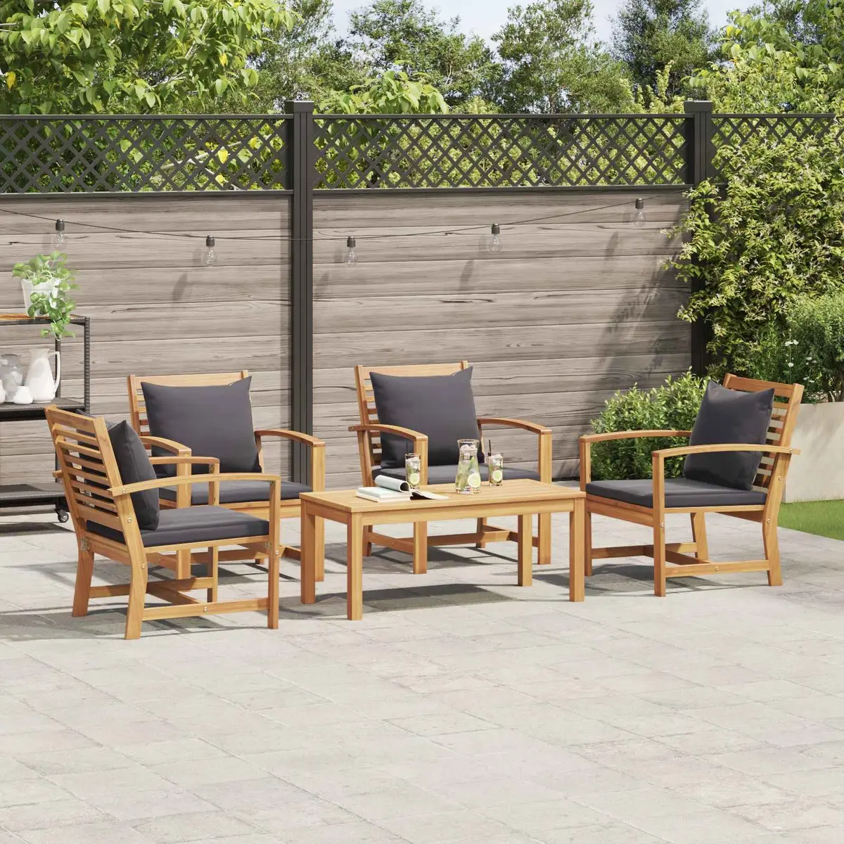 Garden Sofa Set Solid Teak Wood 5 Pieces Brown Modern Outdoor Seating