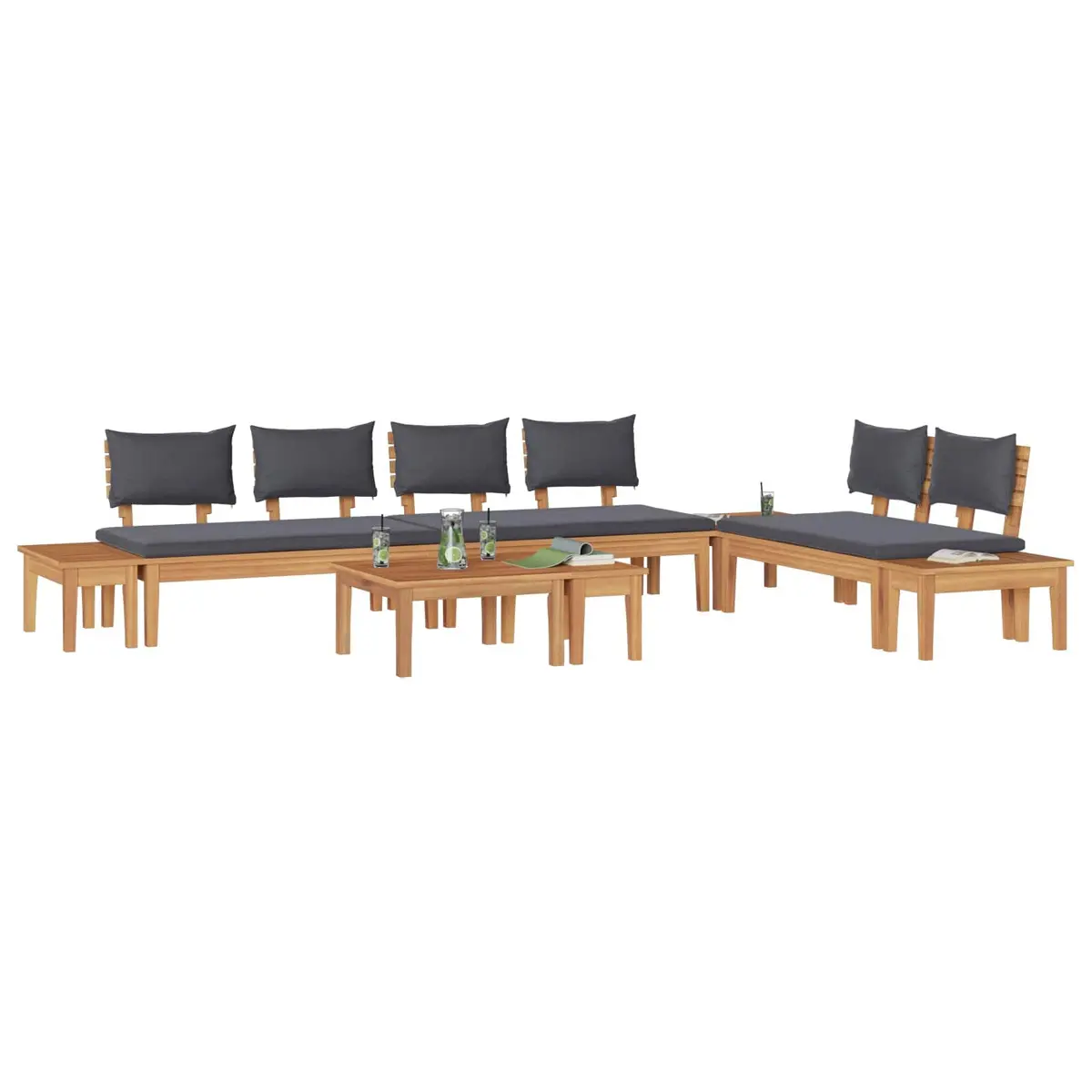 Outdoor Furniture Set 5 Pieces Teak Wood Lounge Seating Brown Grey Modern