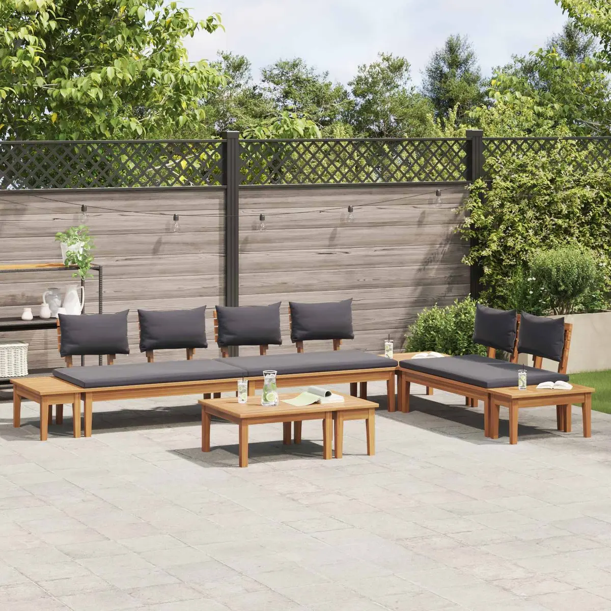 Outdoor Furniture Set 5 Pieces Teak Wood Lounge Seating Brown Grey Modern