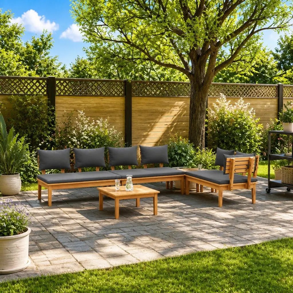 Garden Sofa Set 5 Piece Outdoor Furniture Lounge Seating Brown Grey Modern