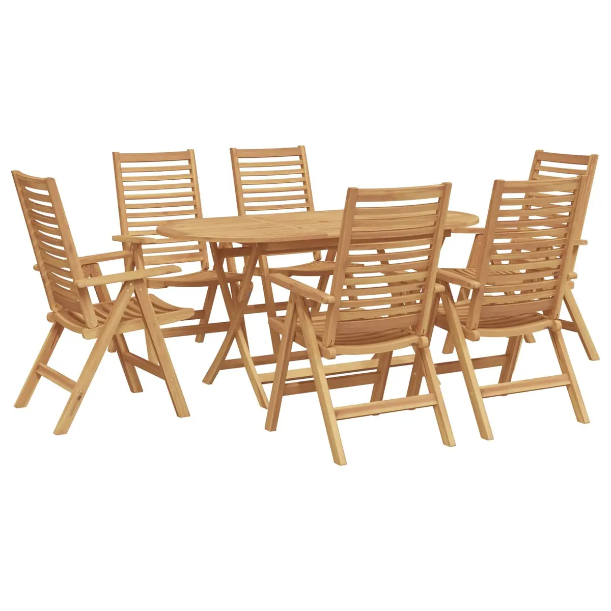 Garden Dining Set 7 Piece Brown Teak Wood Outdoor Furniture Table Chairs