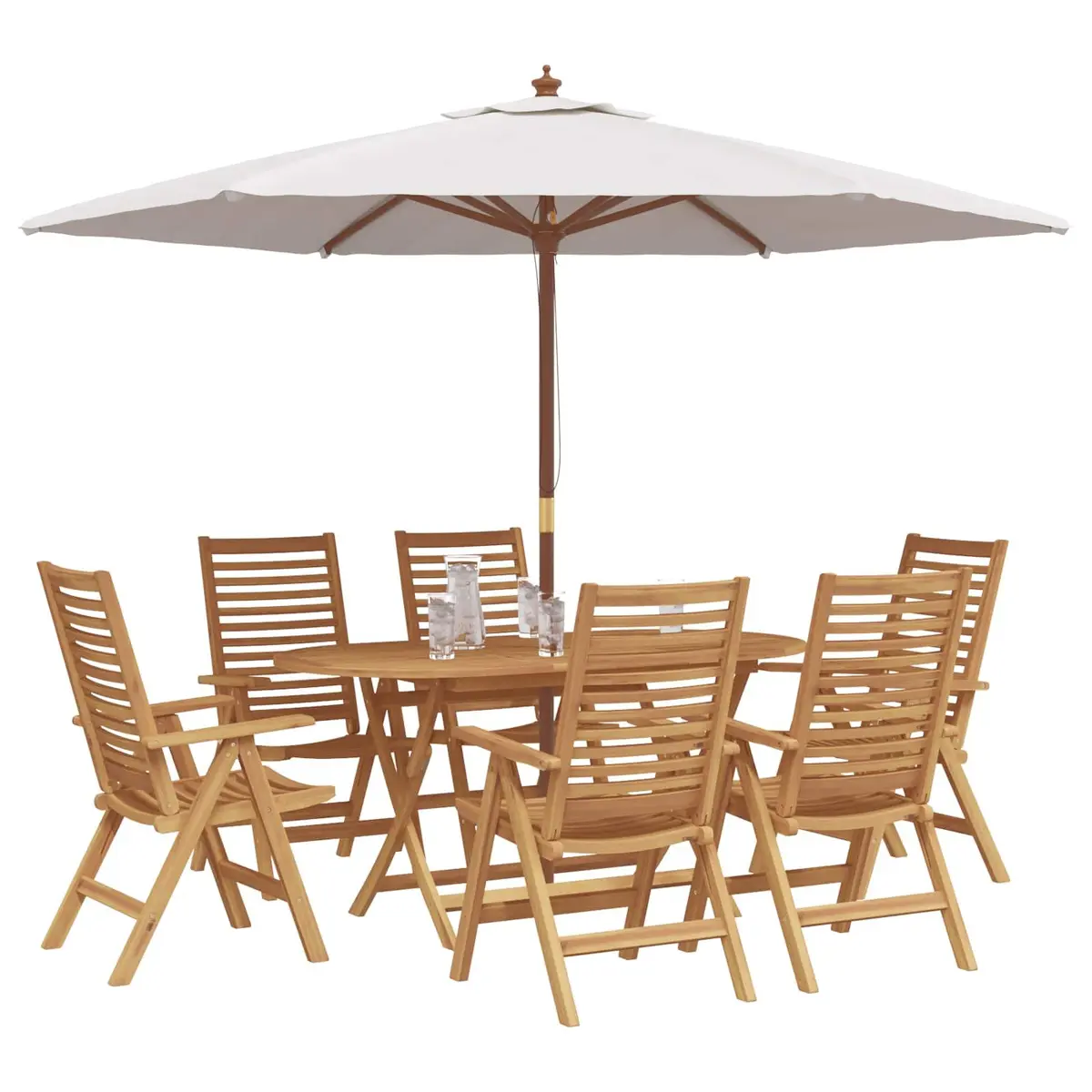 Garden Dining Set 7 Piece Brown Teak Wood Outdoor Furniture Table Chairs