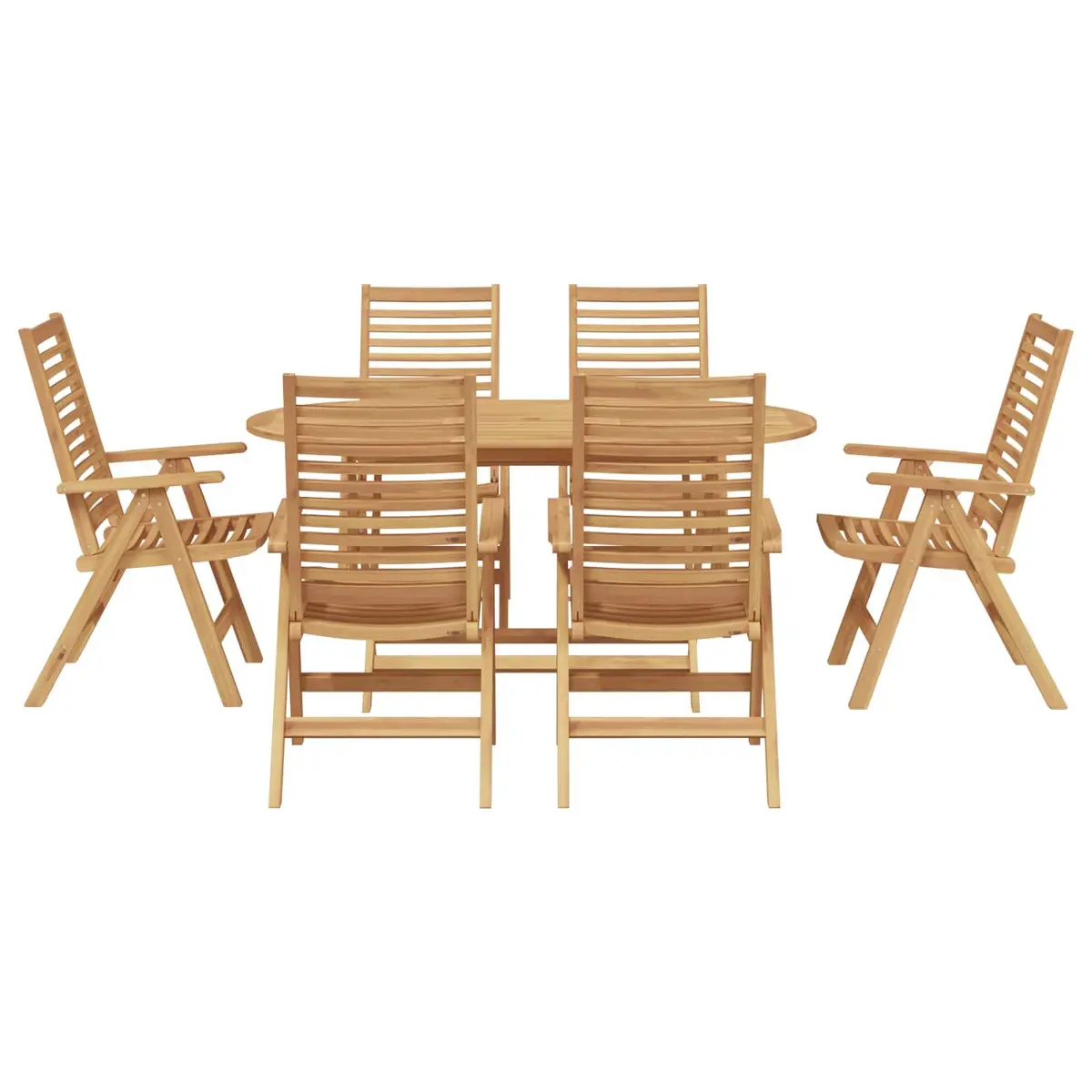 Garden Dining Set 7 Piece Brown Teak Wood Outdoor Furniture Table Chairs