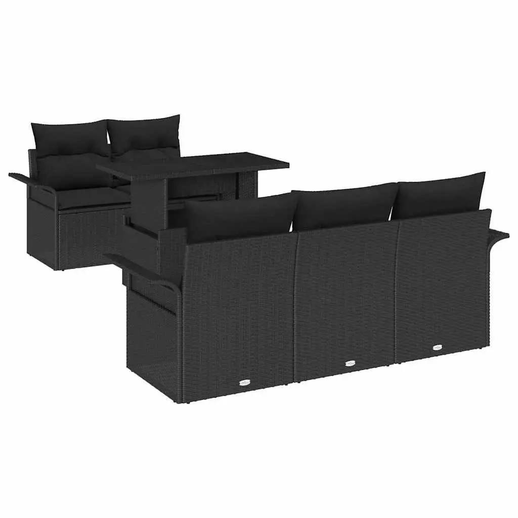 Modular Garden Sofa Set 6 Pieces Black Poly Rattan Outdoor Furniture Patio