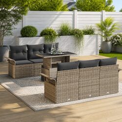 Practical 7-Piece Grey Poly Rattan Garden Sofa for Any Occasion