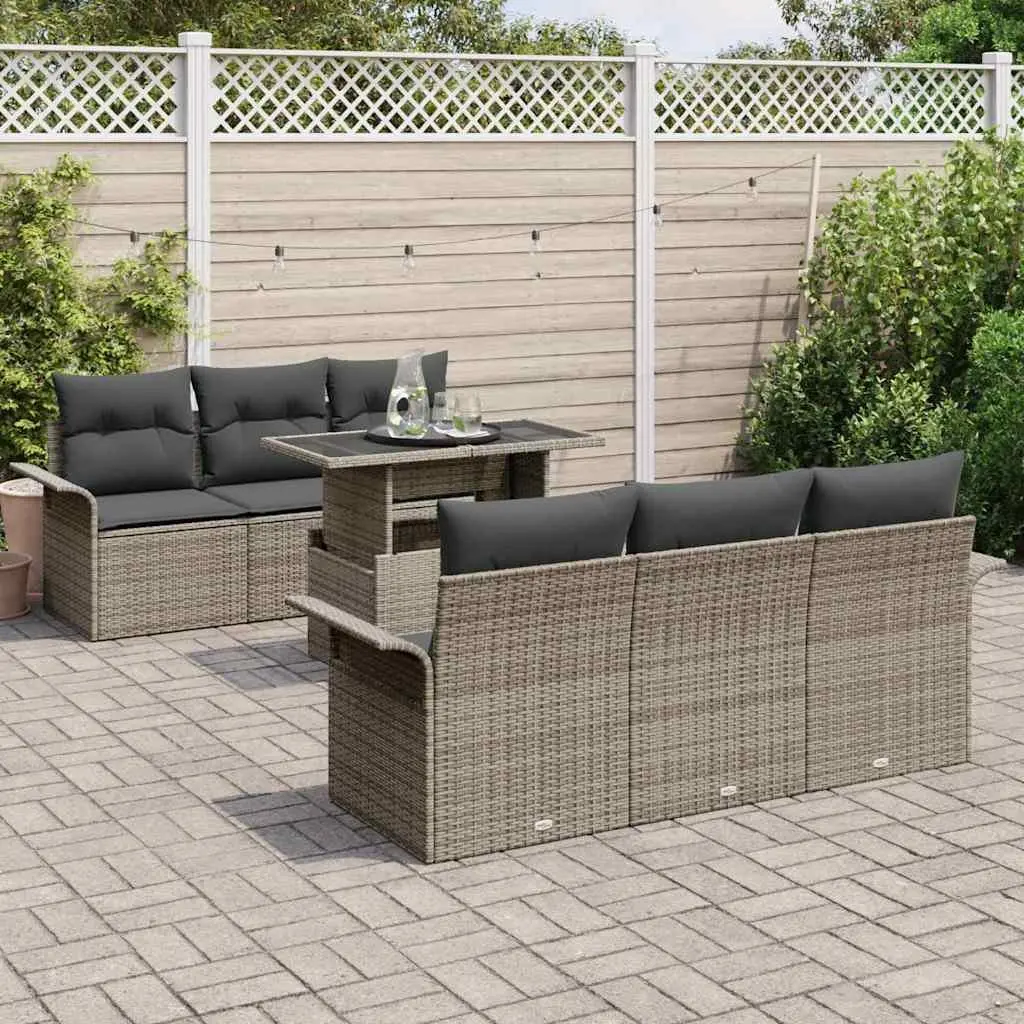 Modular Garden Sofa Set 7 Piece Grey Poly Rattan Outdoor Furniture with Cushions