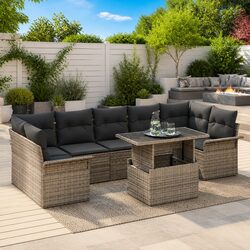 Modular Garden Sofa Set 8 pcs Grey Poly Rattan Outdoor Furniture Patio Lounge