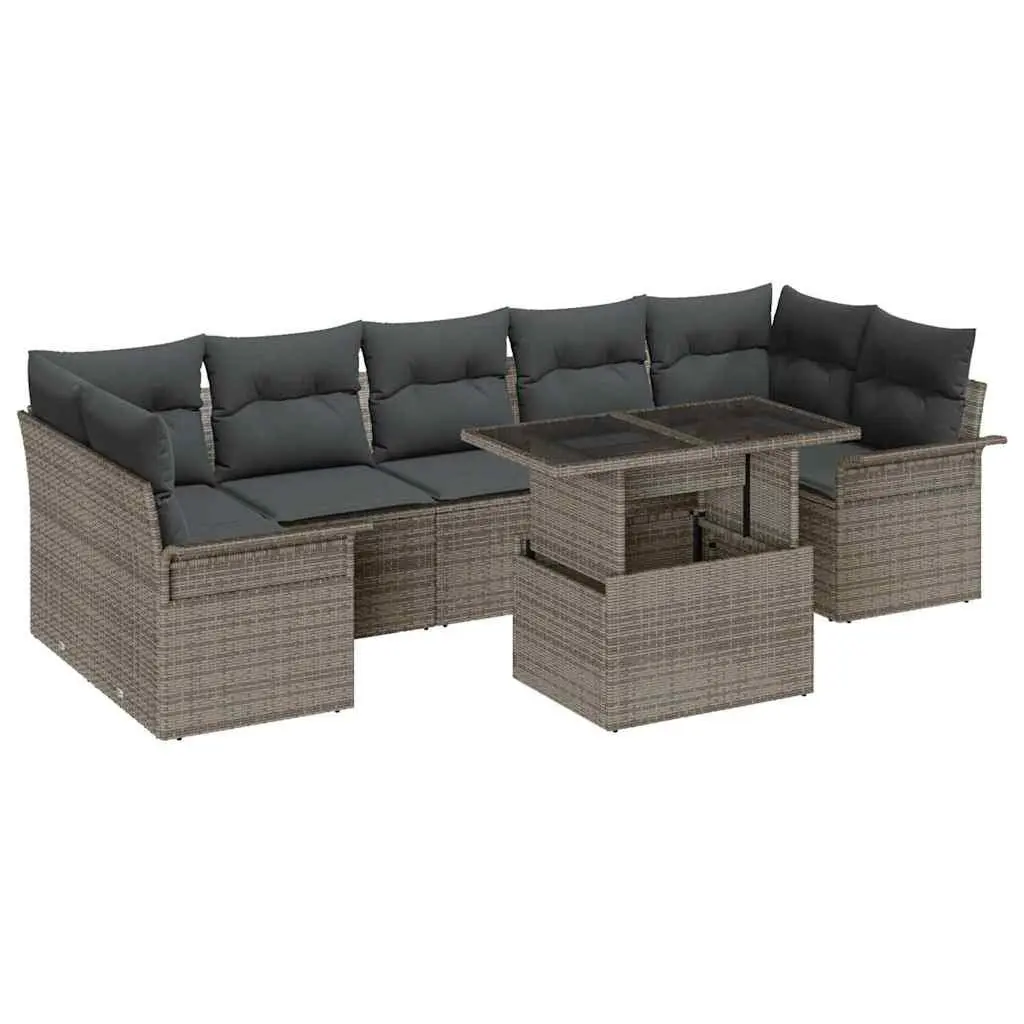 Modular Garden Sofa Set 8 pcs Grey Poly Rattan Outdoor Furniture Patio Lounge