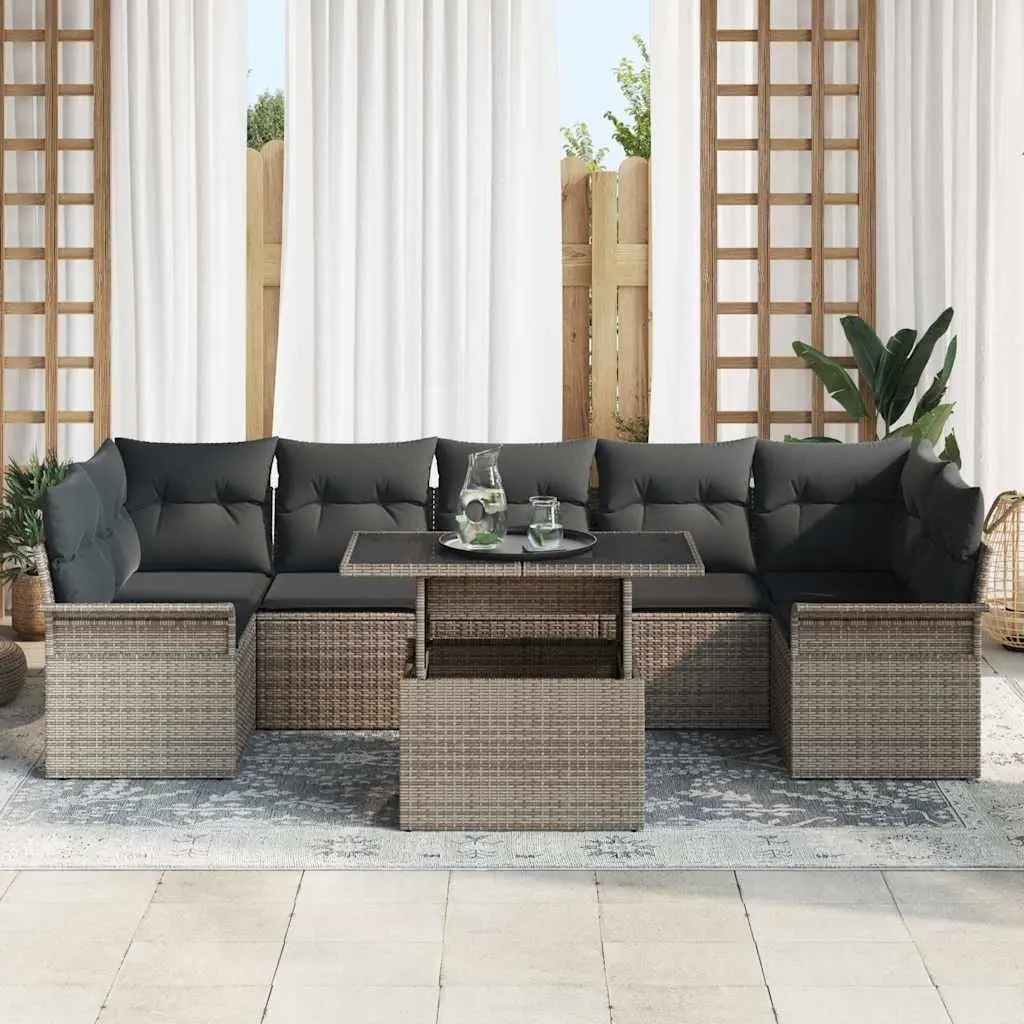 Modular Garden Sofa Set 8 pcs Grey Poly Rattan Outdoor Furniture Patio Lounge