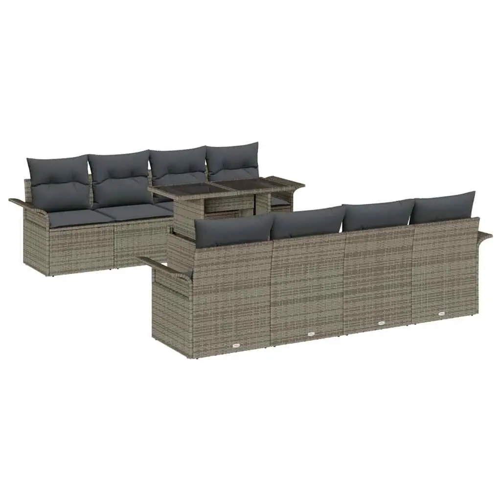 Modular Garden Sofa Set 9 Pieces Grey Poly Rattan Outdoor Patio Furniture