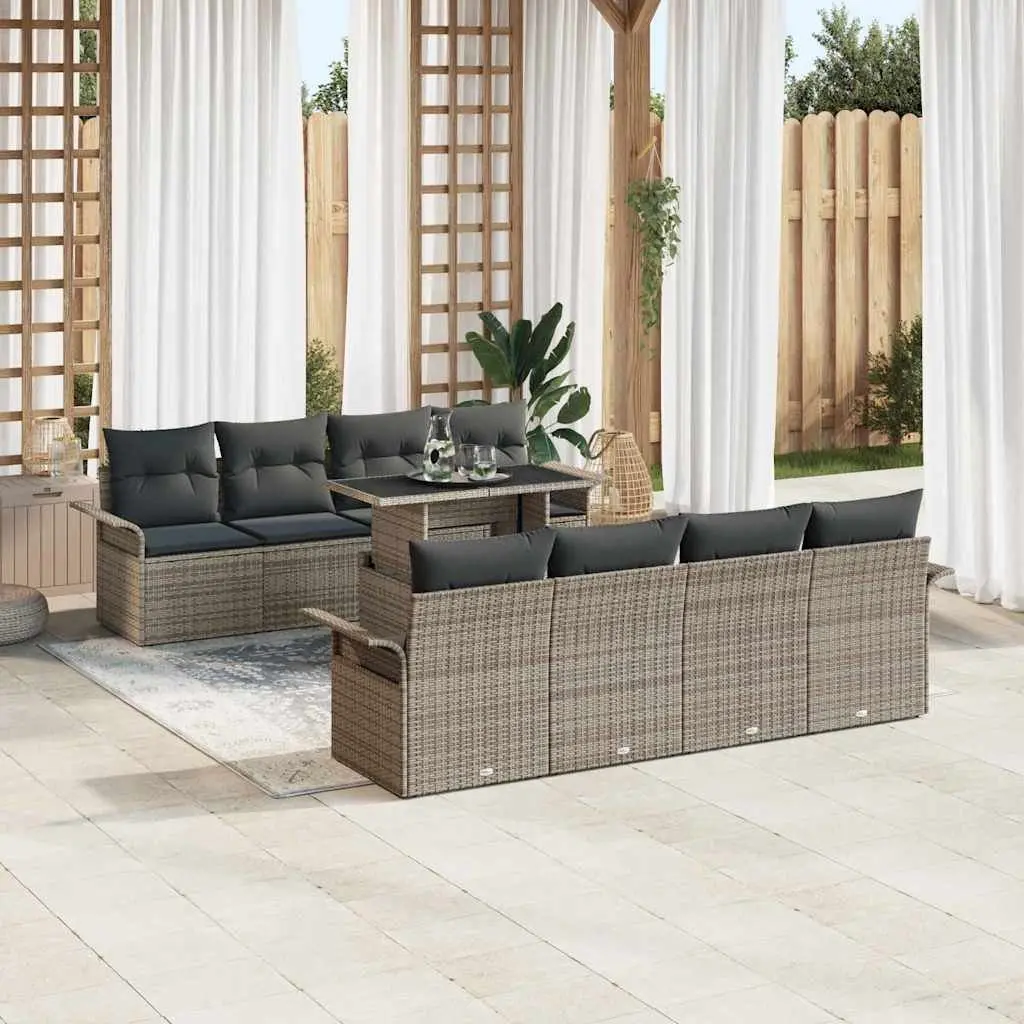 Modular Garden Sofa Set 9 Pieces Grey Poly Rattan Outdoor Patio Furniture
