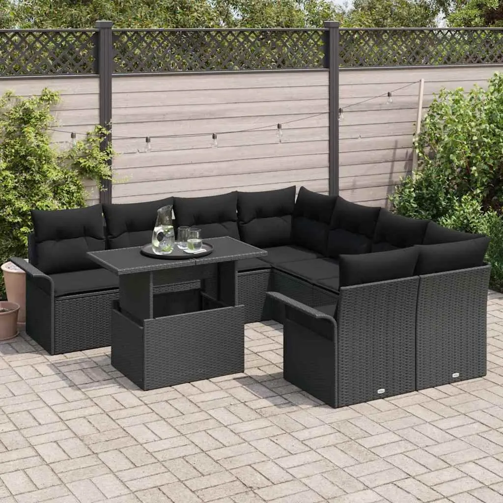 Garden Sofa Set Modular Synthetic Poly Rattan 9 Pieces Black Outdoor Furniture