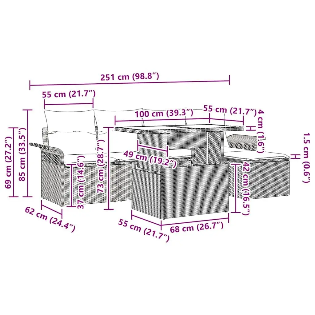 Garden Sofa Set Modular Poly Rattan 6 Piece Outdoor Furniture Black Cushioned