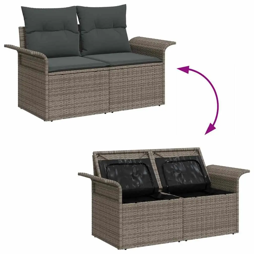 7 Piece Modular Garden Sofa Set Grey Poly Rattan with Cushions Outdoor Lounge