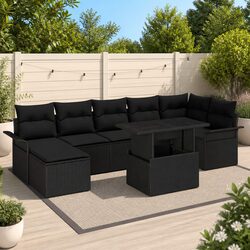 Modular Garden Sofa Set 8 Piece Black Poly Rattan Outdoor Seating with Cushions