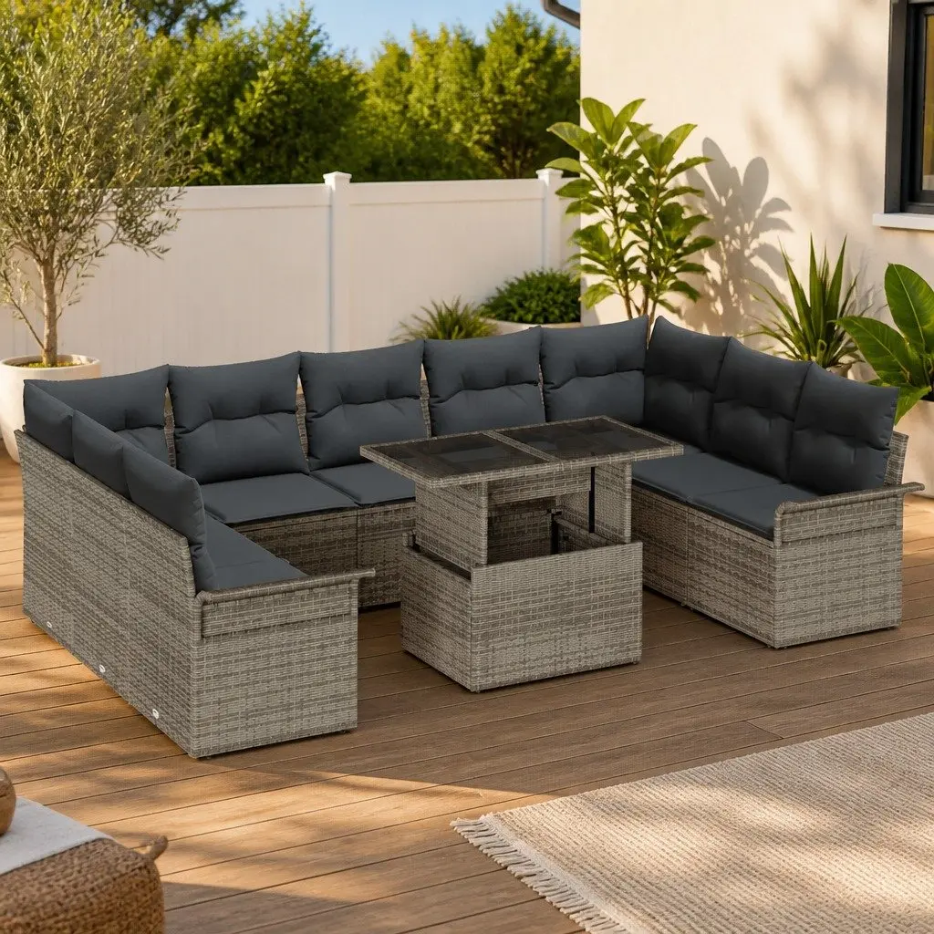 10-Piece Grey Garden Sofa Set for Outdoor Use