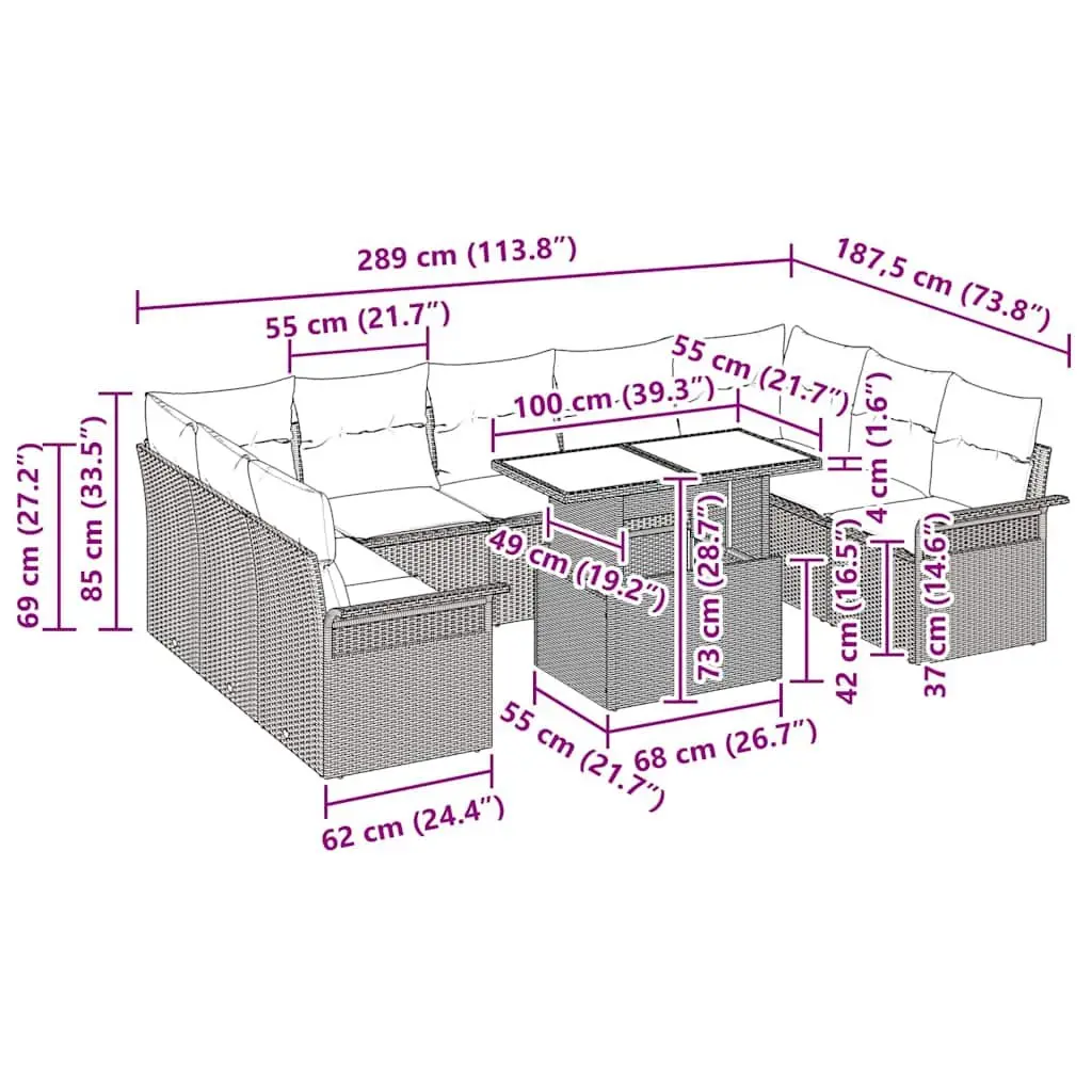 10-Piece Grey Garden Sofa Set for Outdoor Use