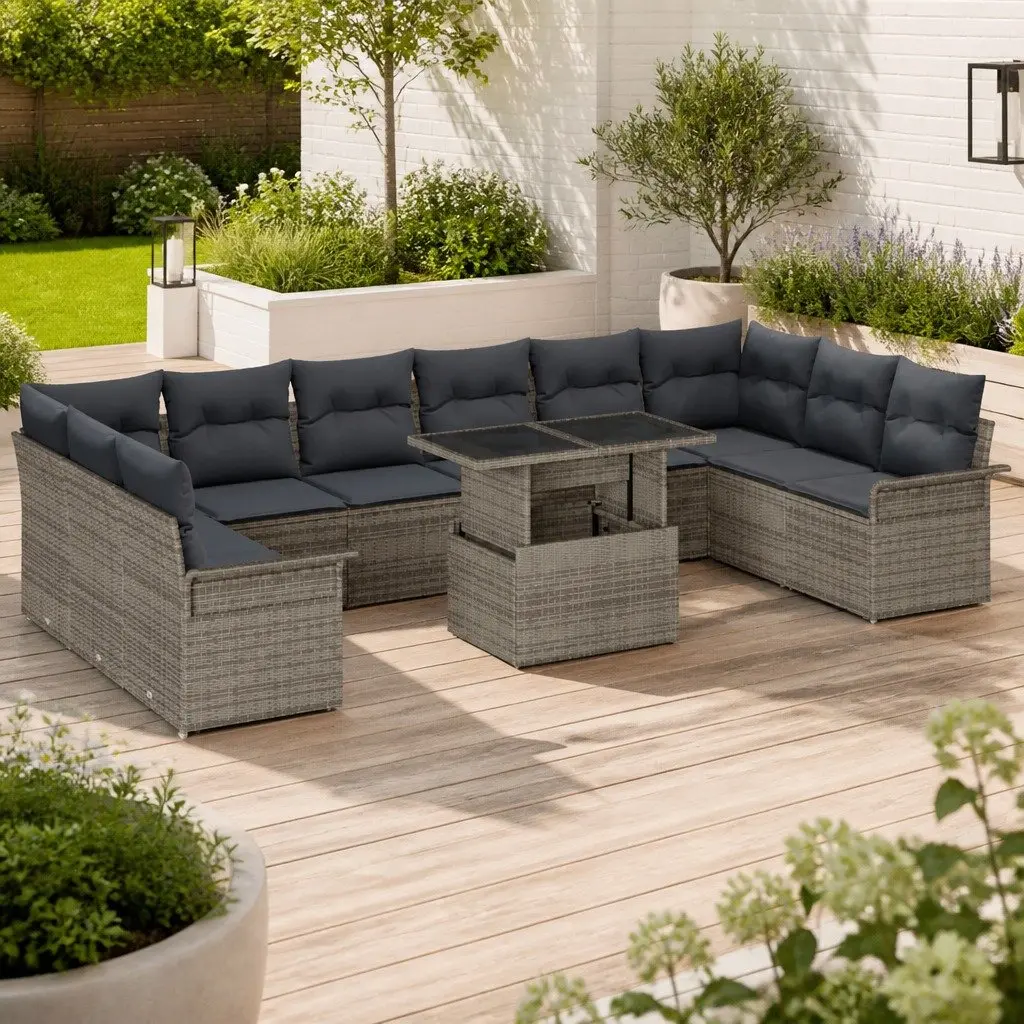 Modular Garden Sofa Set 11 Piece Poly Rattan Grey with Cushions