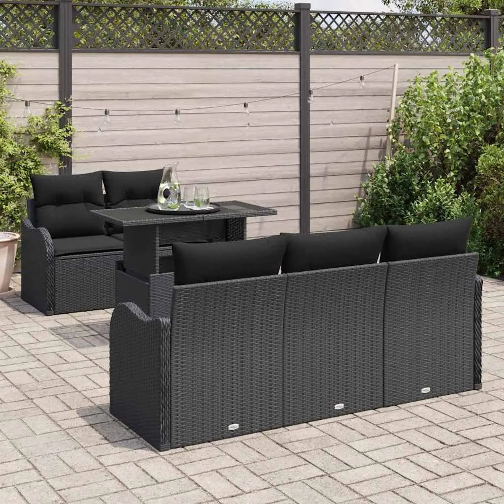 Outdoor Garden Sofa Set 6 Piece Modular Black Poly Rattan Lounge Furniture