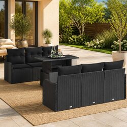 7-Piece Modular Garden Sofa Set with Cushions Outdoor Sectional Black Poly