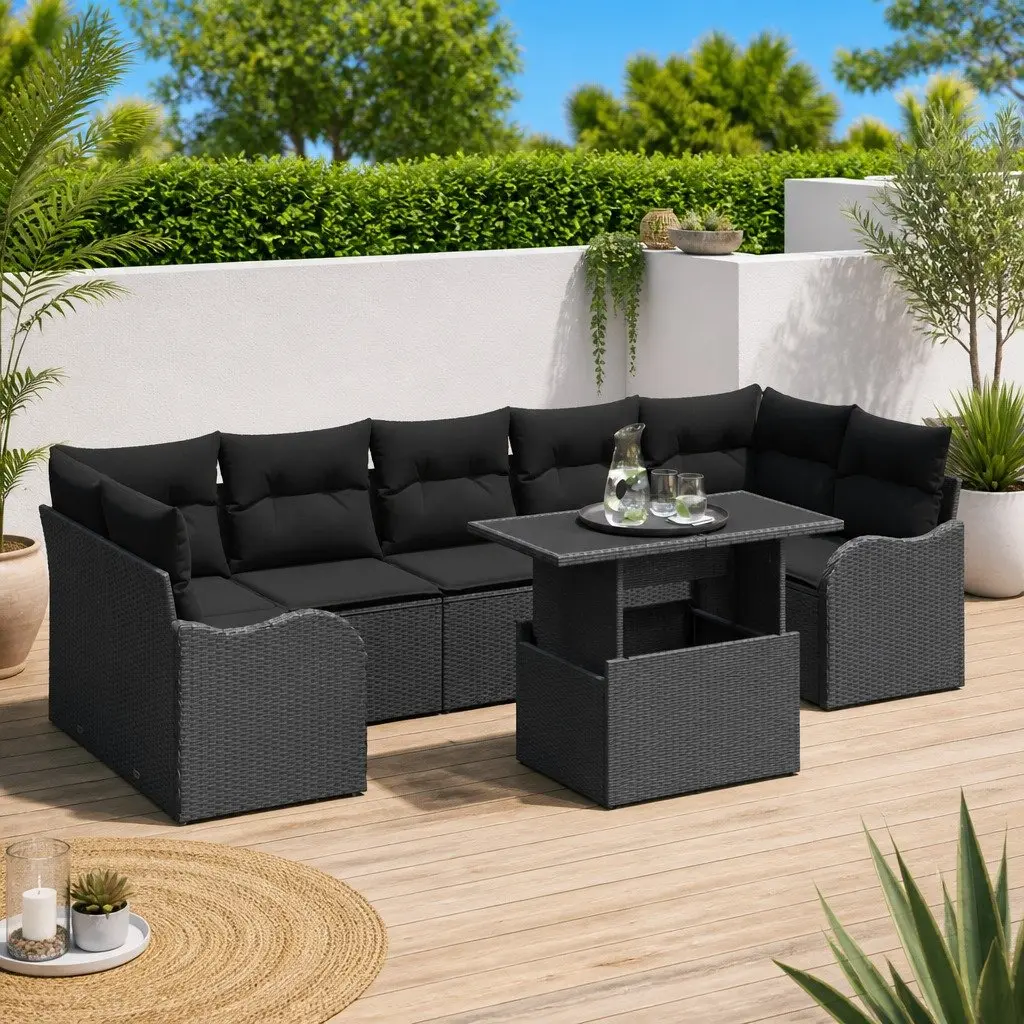 Outdoor Garden Sofa Set Poly Rattan Modular 8 Piece Black
