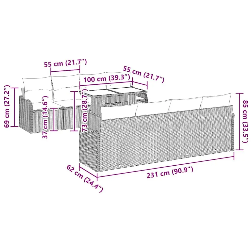 9 Piece Modular Sofa Set for Outdoor Gatherings