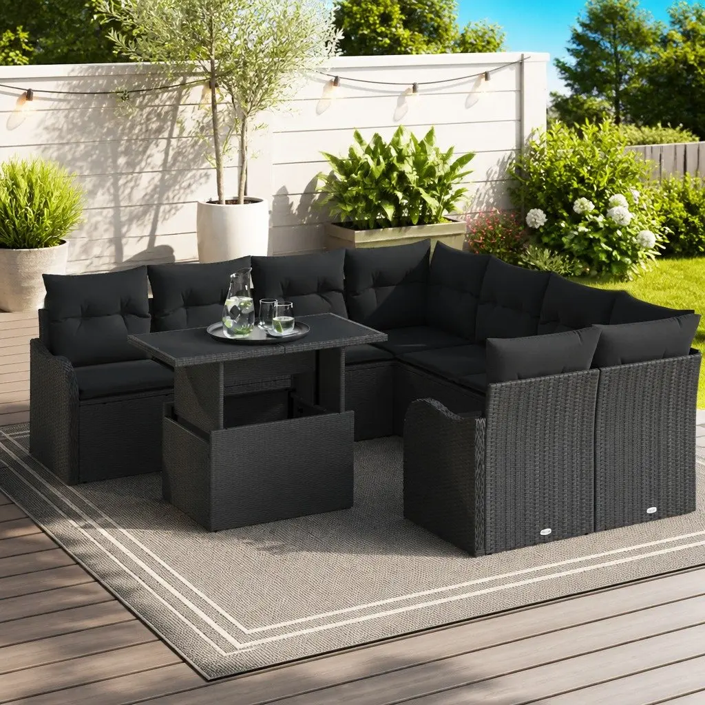 Outdoor Garden Sofa Set Modular Poly Rattan 9 Piece Black