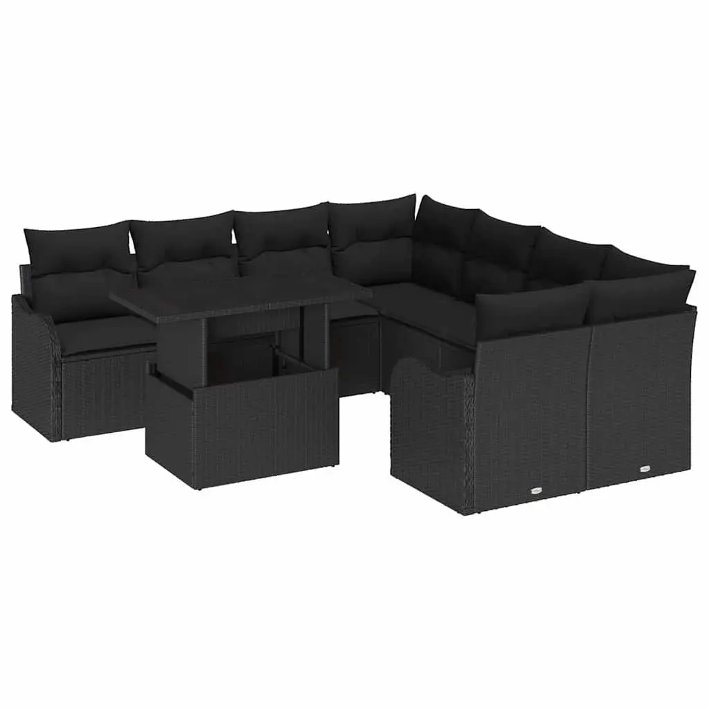 Outdoor Garden Sofa Set Modular Poly Rattan 9 Piece Black