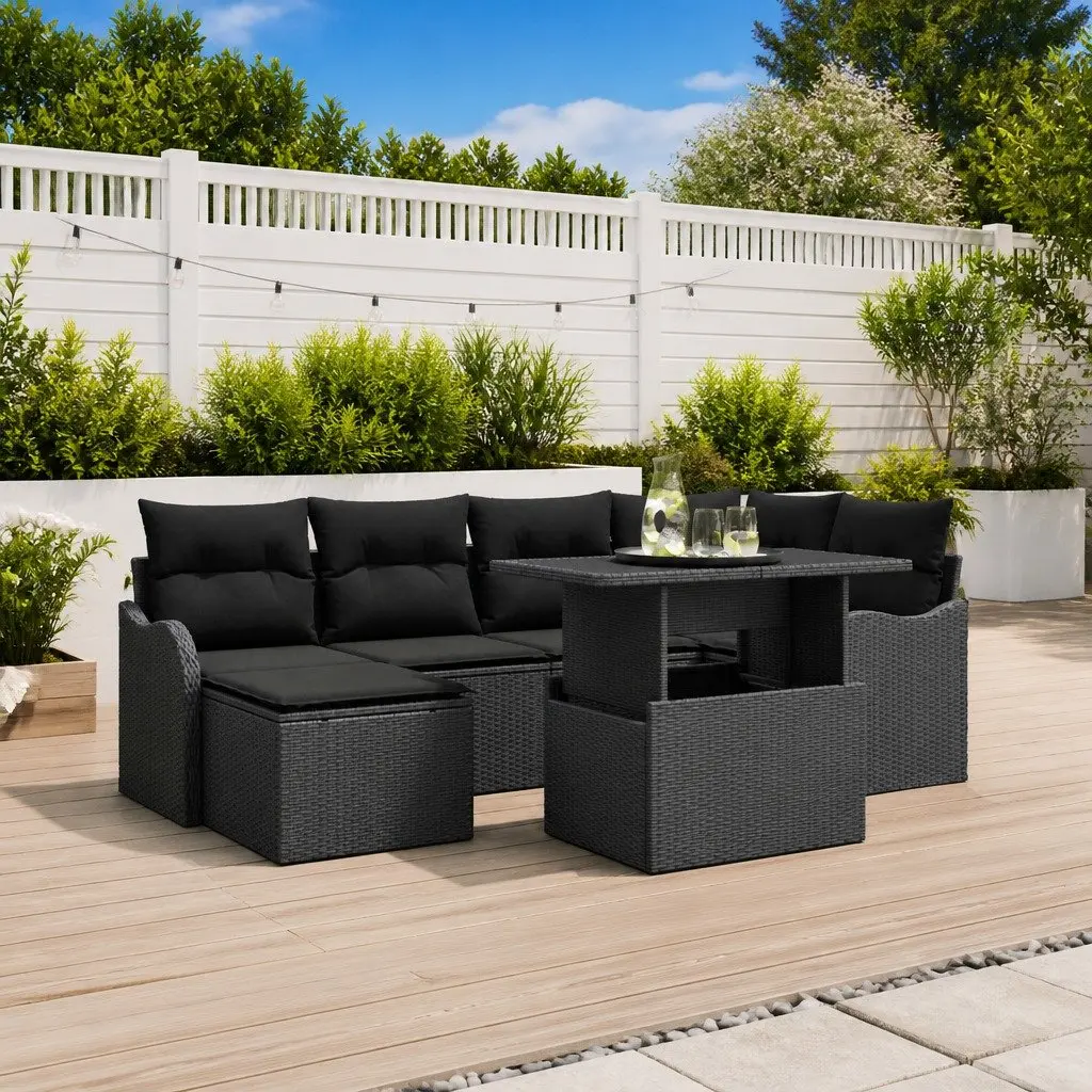 Modular Outdoor Garden Sofa Set Poly Rattan 7 Piece Black