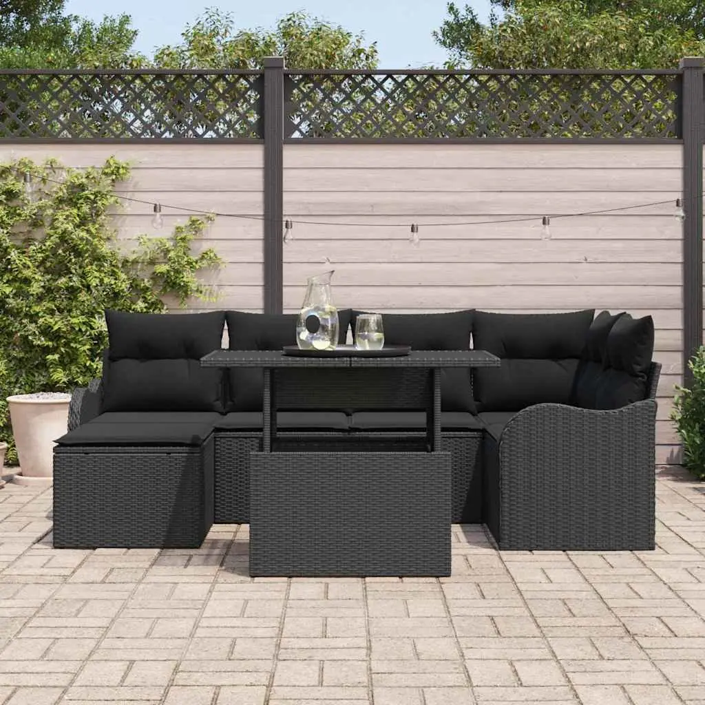 Modular Outdoor Garden Sofa Set Poly Rattan 7 Piece Black