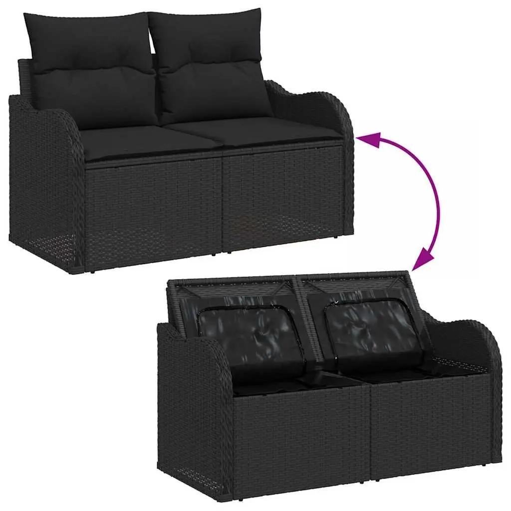 Outdoor Garden Sofa Set 8pcs Modular Black Poly Rattan Patio Seating with