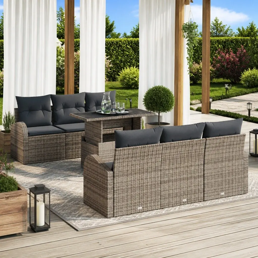 Garden Sofa Set Modular Poly Rattan 7 Pieces Grey Outdoor Patio Furniture