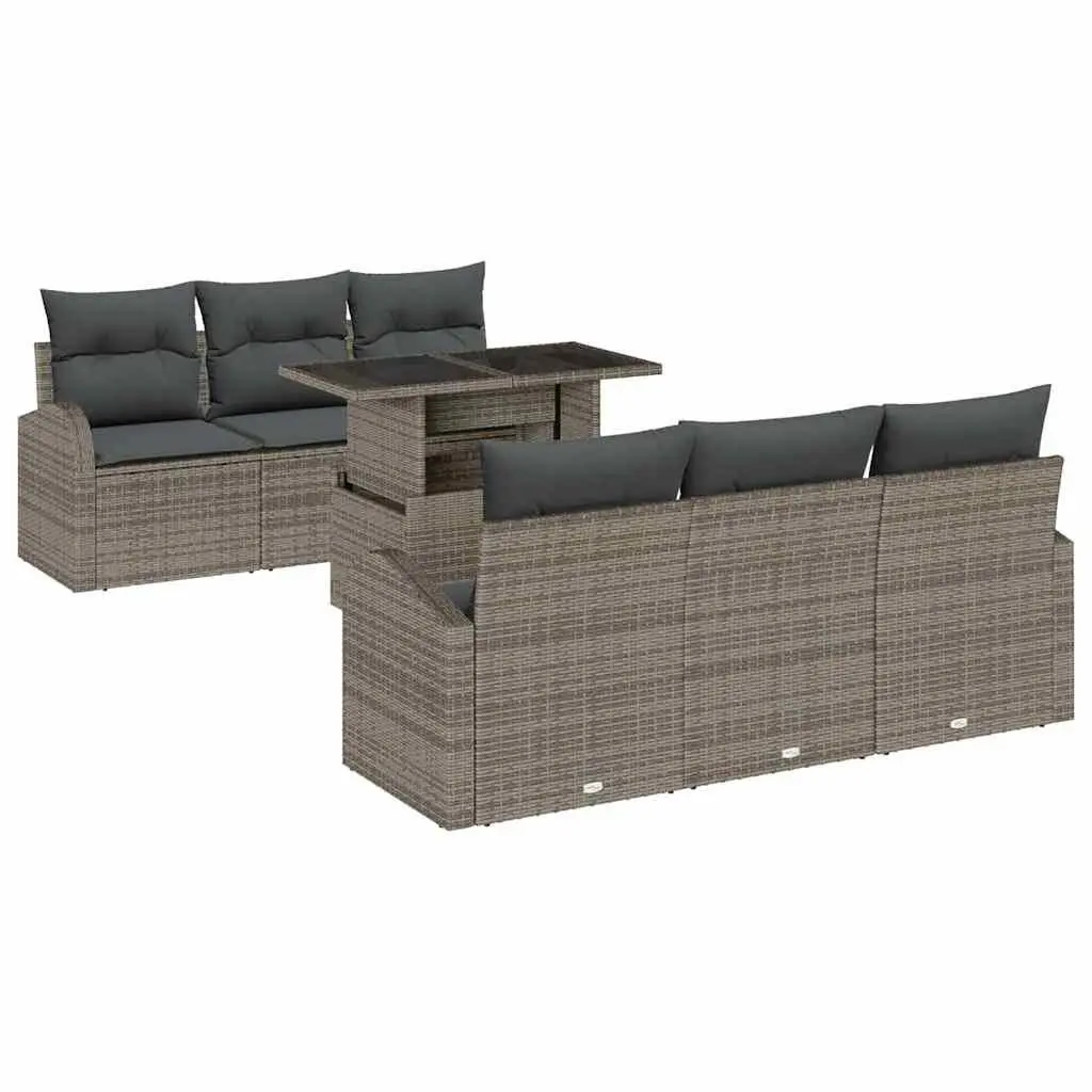 Garden Sofa Set Modular Poly Rattan 7 Pieces Grey Outdoor Patio Furniture