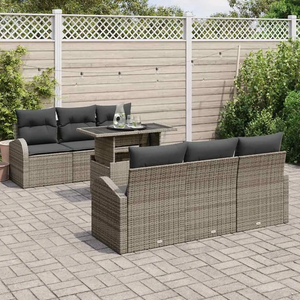 Garden Sofa Set Modular Poly Rattan 7 Pieces Grey Outdoor Patio Furniture