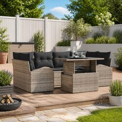 Modular Garden Sofa Set with Glass Table 7 Pieces Grey Outdoor Seating Patio