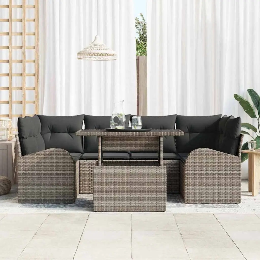 Modular Garden Sofa Set Synthetic Poly Rattan Frame 7 Pieces Grey Outdoor Seating
