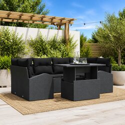 Outdoor Garden Sofa Set 7 Pieces Modular Poly Rattan Black with Cushions Table