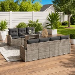 Garden Sofa Set Modular 8 pcs Grey Poly Rattan Outdoor Seating with Cushions