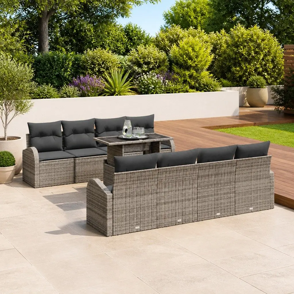 Garden Sofa Set Modular Poly Rattan 9 Piece Grey with Cushions