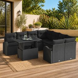 Outdoor Garden Sofa Set 9 Piece Modular Sectional Lounge with Cushions Black