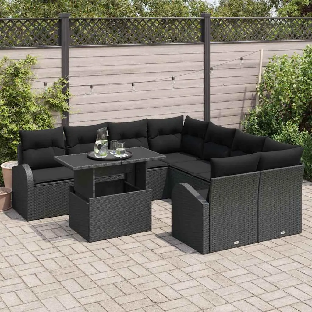 Outdoor Garden Sofa Set Modular Sectional 9 Piece Poly Rattan Black