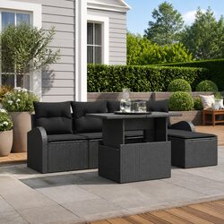 Outdoor Garden Sofa Set 6 Piece Black Modular Lounge Seating with Storage