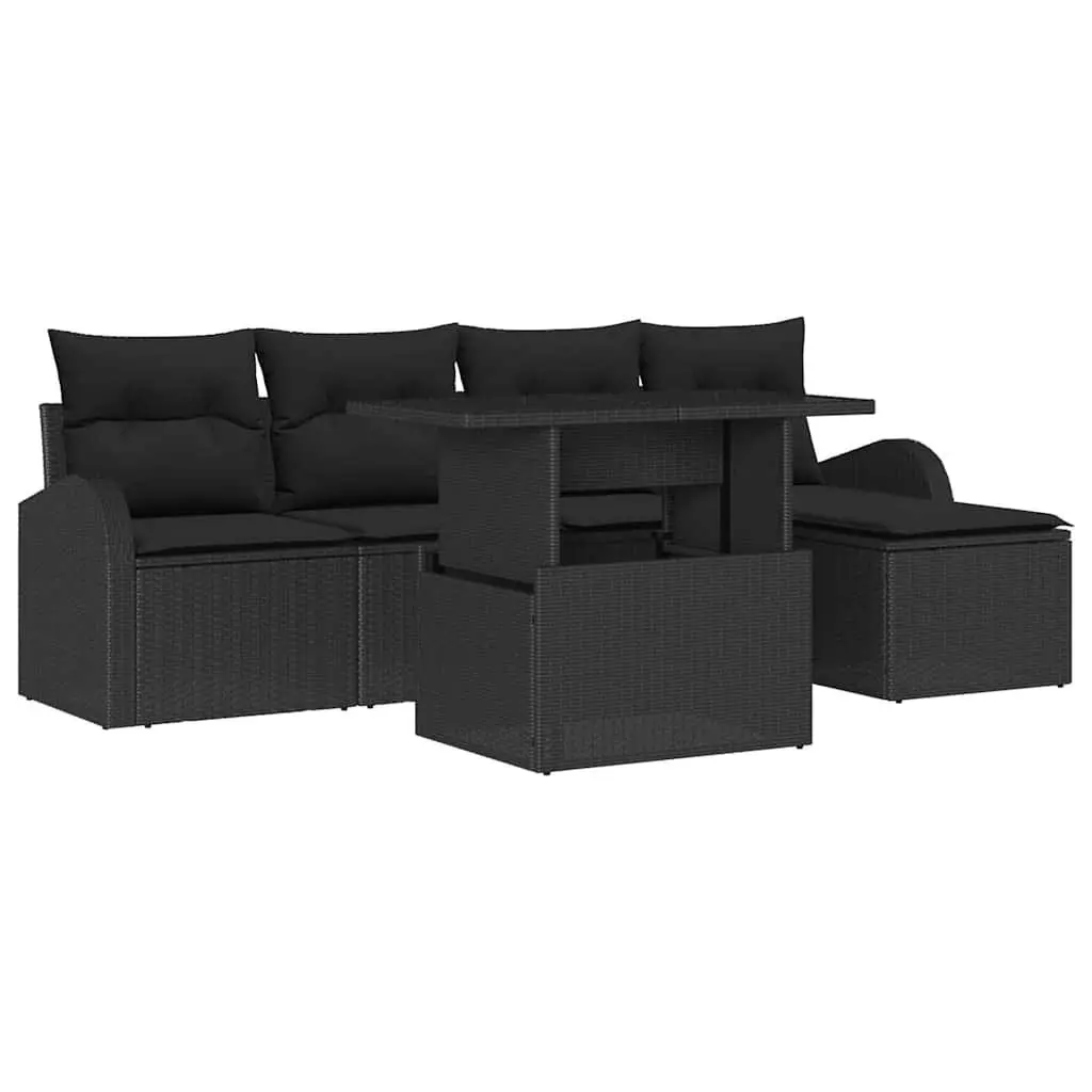 Outdoor Garden Sofa Set Modular Poly Rattan Frame 6 Piece Black